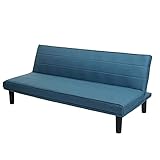 Mendler Schlafsofa HWC-J17, Couch Klappsofa Gästebett Bettsofa, Schlaffunktion Stoff/Textil 165cm - türkis-blau