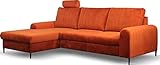 WFL GROUP Ecksofa Schlafsofa mit Bettkasten - Sofa Couch Ecksofa mit Schlaffunktion Bettfunktion L-Form mit Ottomane - Links - Orange