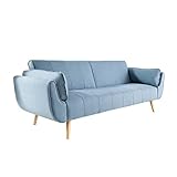 Invicta Interior Design Schlafsofa DIVANI 220cm hellblau Bettfunktion 3er Sofa Scandinavian Design Schlafcouch Schlaffunktion Couch