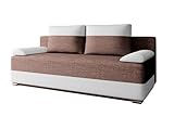 Schlafsofa ATLANTA – Polstersofa Schlafcouch Sofa Sofagarnitur Couch Schlafsofa für Wohnzimmer mit Bettfunktion, Schlaffunktion und Bettkasten: 200x90x96 cm - (Braun + Weiß (Lawa 02 + Soft 17))