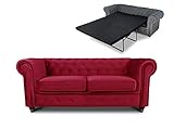 Schlafsofa Chesterfield Asti Bis 2-Sitzer, Sofa mit Schlaffunktion, Couch 2-er, Couchgarnitur, Sofagarnitur, Holzfüße, Glamour (Rot (Velvet 59))