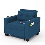 DURASPACE Schlafsessel 3-in-1-Convertible-Stuhl-Bett, ausziehbare Schlafsessel-Betten, Verstellbarer Einzelsessel-Sofa-Bett mit USB-Anschlüssen, Seitentaschen für kleinen Raum (Blau)