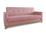 Sofa Wood mit Schlaffunktion - Schlafsofa mit Bettkasten, Bettsofa, Massivholz, Polstersofa mit Holzfüße, Couchgarnitur, Couch (Pink (Twist 16))