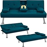 Yaheetech Klappbares Schlafsofa Couch Sofa mit Schlaffunktion Bettsofa mit Großer Liegefläche von 167 cm L × 94 cm B fürs Wohnzimmer/Schlafzimmer/Heimkino/Gästezimmer Blau