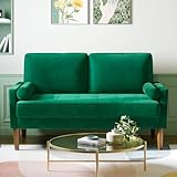 Vesgantti Couch 2 Sitzer, Samt Kleines Sofa mit 2 Wurfkissen, Modern Mini Sofa, Getuftetes Kleine Couch für Wohnzimmer/Schlafzimmer/Büro/Wohnung, 121x 77 x 87cm, Grün