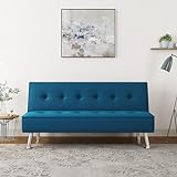 Yaheetech Schlafsofa mit Liegefläche 166,5 cm L × 92 cm B Bettsofa bis 350 kg Belastbar Schlafcouch für Wohnzimmer/Schlafzimmer/Gästezimmer blau