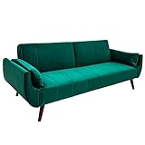 Invicta Interior Retro Schlafsofa DIVANI 220cm smaragdgrün Samt Bettfunktion Schlafcouch Schlaffunktion Couch