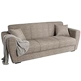 Gozos Palamos Sitzgruppe 3 Sitzer Sofa | Bettfunktion Couch besteht aus Leinenoptikstoff | Wohnzimmermöbel Dekorative und Comfortable Sofa mit Schlaffunktion und Holzbein | 221 x 85 x 86 cm | Braun