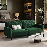 Yaheetech 2 Sitzer Sofa mit Schlaffunktion, 159cm Sofabett aus Samtstoff, Kleine Schlafcouch, 140,5 × 94 cm Liegefläche, für Wohnzimmer/Schlafzimmer, Grün
